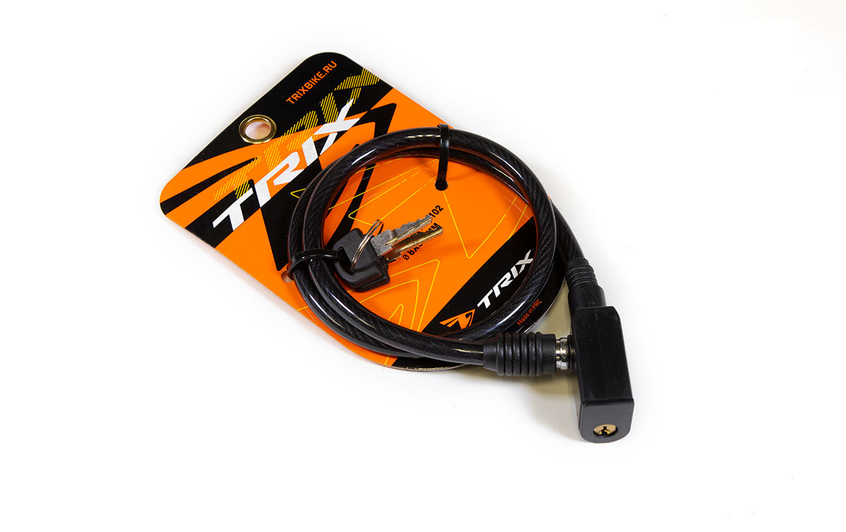 Замок противоугонный TRIX, трос стальной, с ключами, 8650мм, в пластиковой оболочке, черный(30/60)