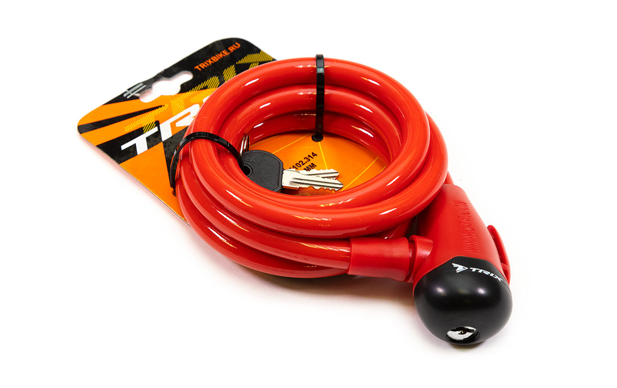 Замок противоугонный TRIX, трос стальной, с ключами 121500мм, в пластиковой оболочке, красный(20/60)