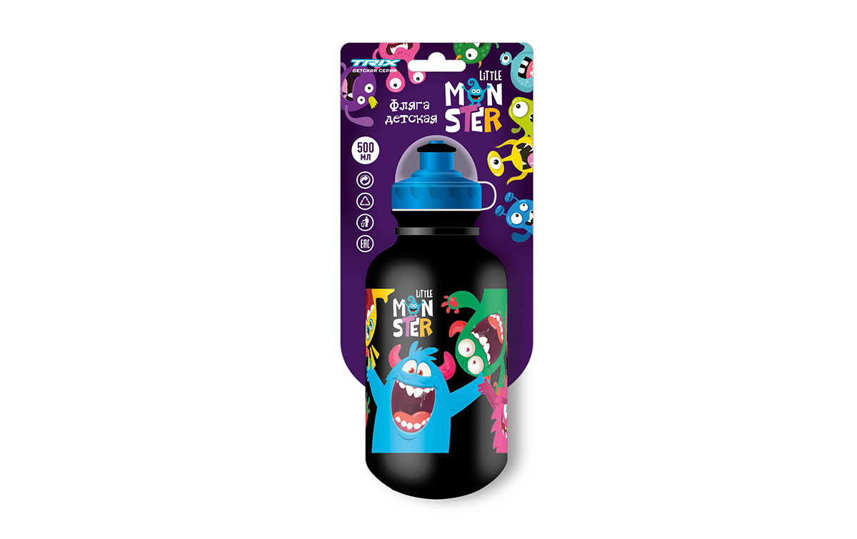 Фляга TRIX Little Monster детская, 500 мл, защитная крышка, LDPE, фиолетовая (50)