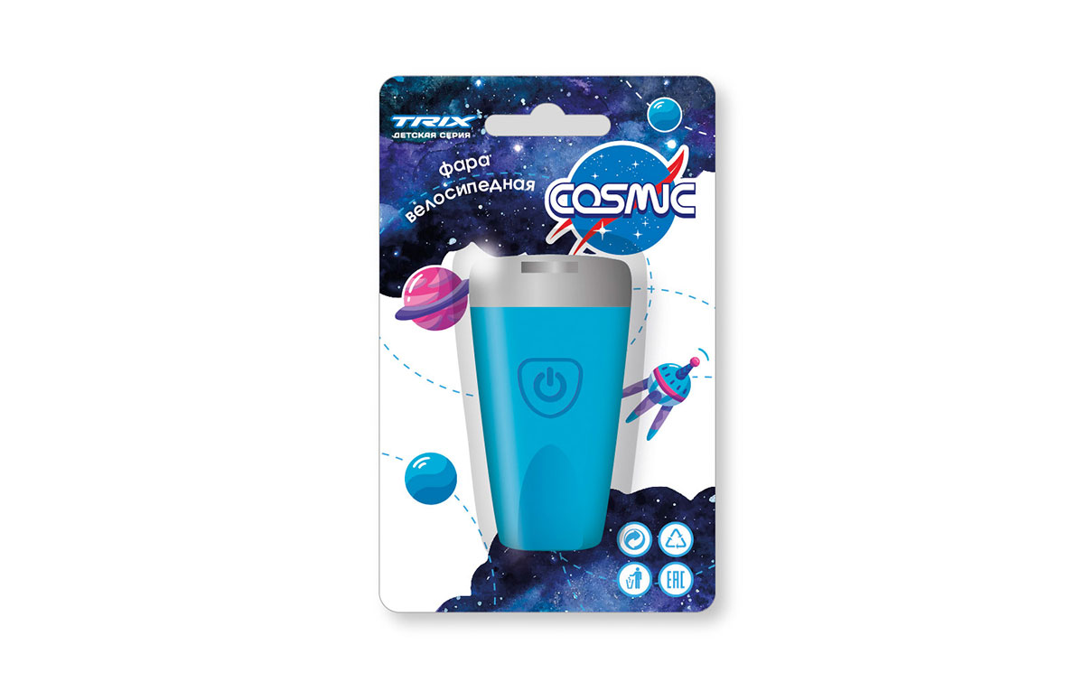 Фара TRIX Cosmic детская, передняя, 1 супер яркий белый диод, линза,3 режима, силикон, синяя (20/100