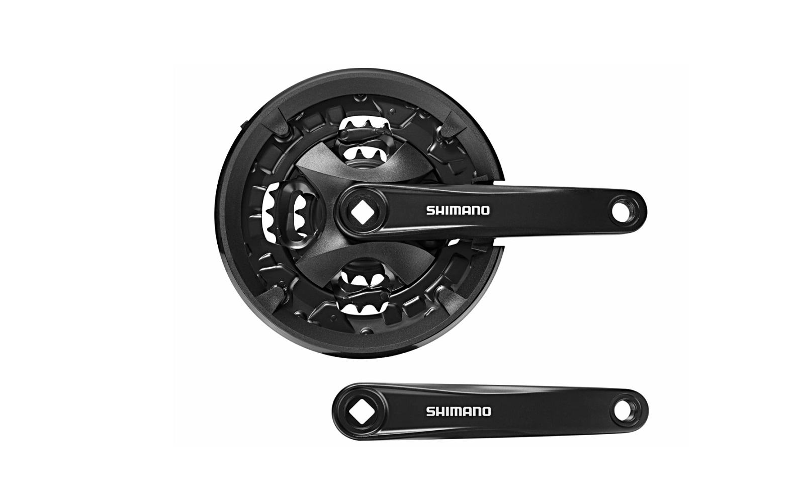 Система Shimano Altus, FC-MT101, 40/30/22T, 3x9 скоростей, 170мм, квадрат, с защитой, черная, без уп