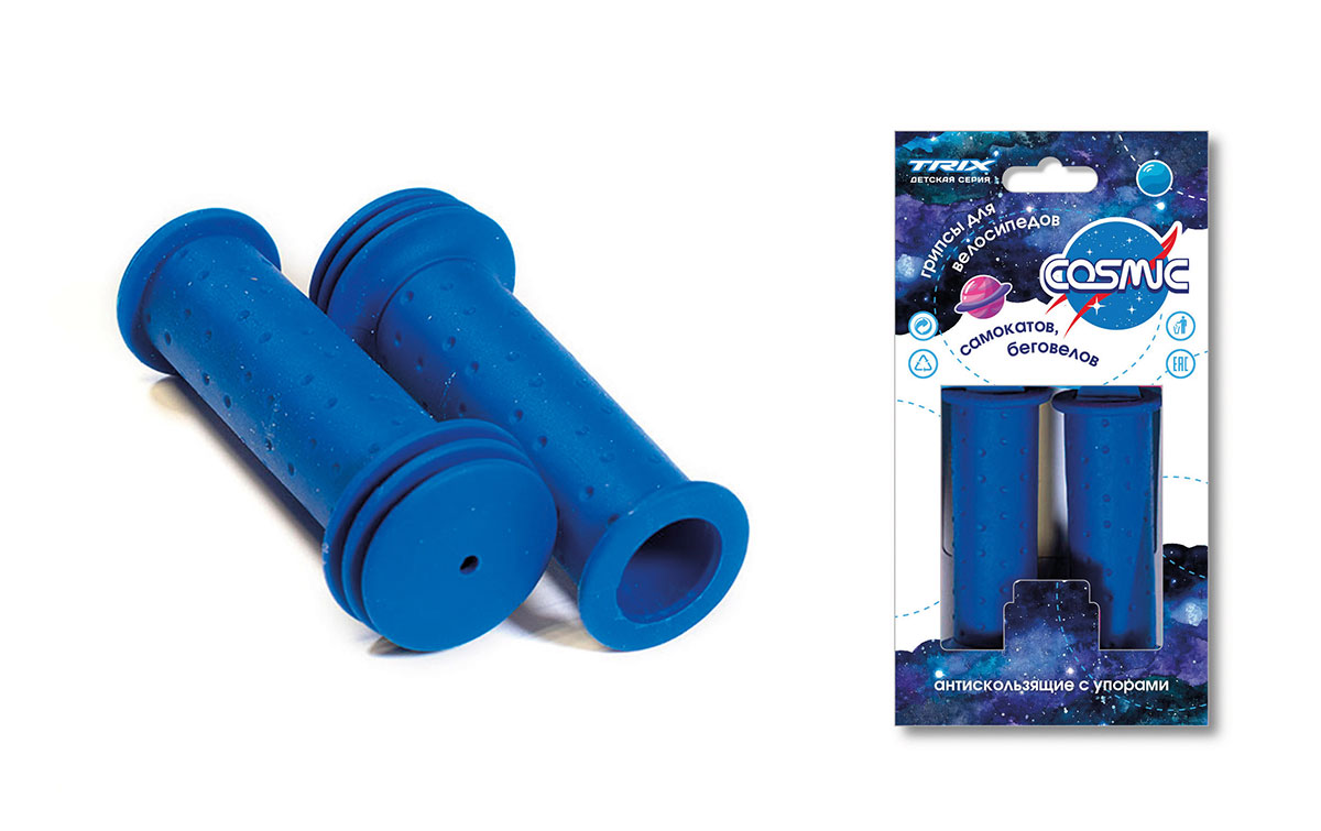 Грипсы TRIX Cosmic для детских велосипедов, резиновые, 102мм, антискользящие с упорами, синие (100)